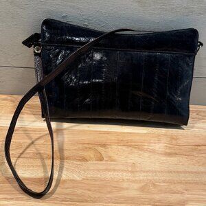 NORDSTROM Stylish Soft Eel Skin Designer Clutch/Shoulder Handbag Black